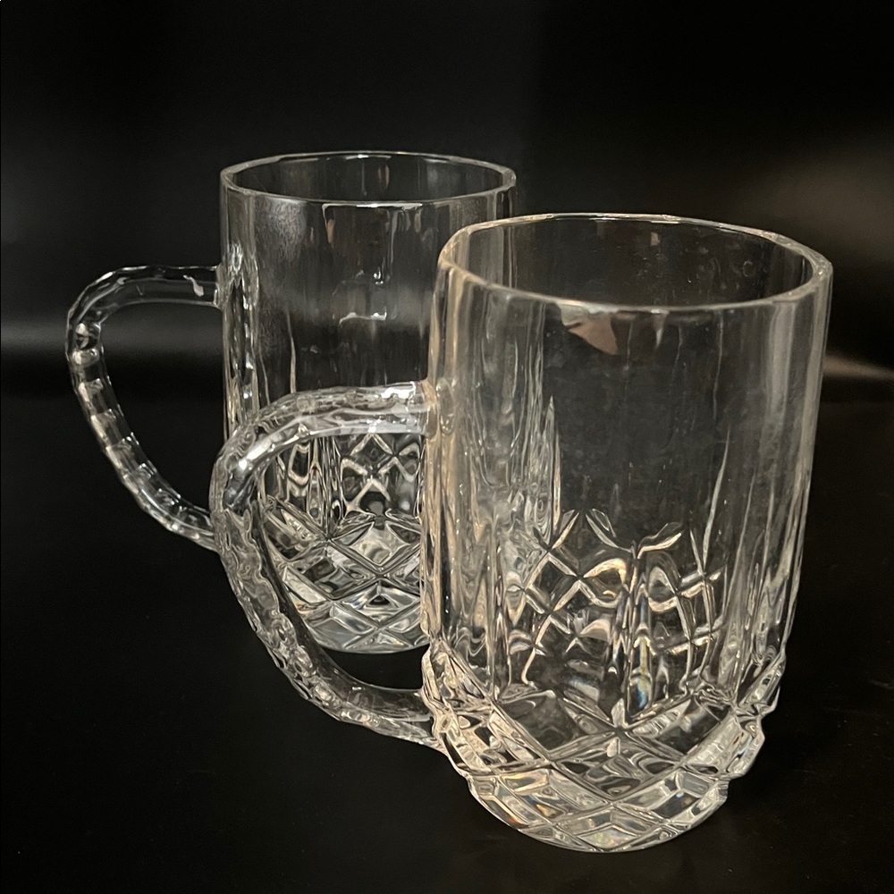 2 Cristal D'Arques Longchamp Diamax, Heavy Crystal Handled Beer Mugs - Picture 6 of 12